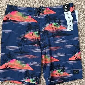Hurley Blue and Orange Tropical Swim Trunks